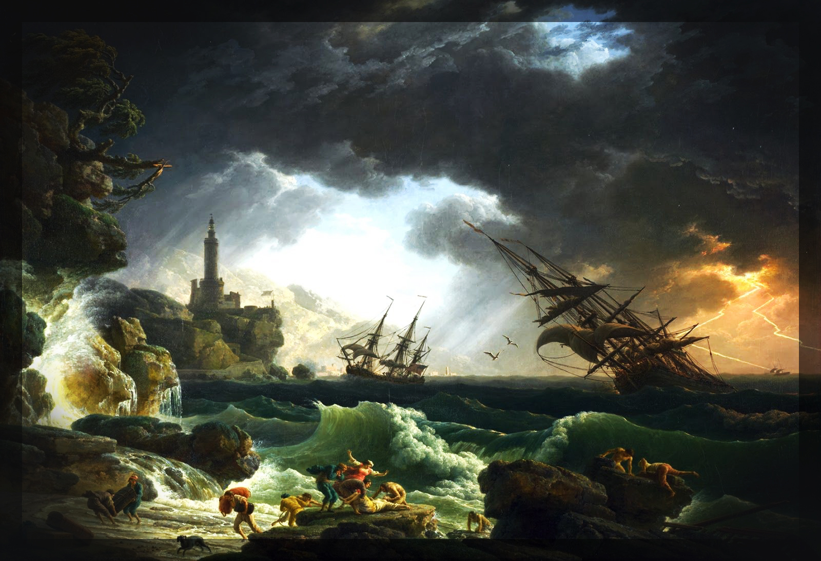 Painting of ships caught in a storm
