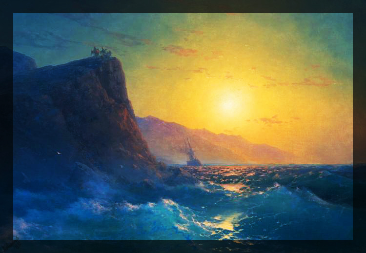 Painting by Ivan Aivazovsky of a cliff by the sea